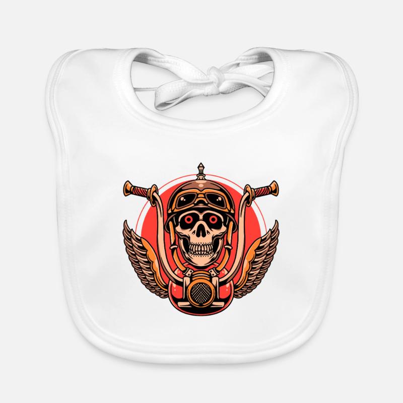 crâne motard chopper motard - Bavoir bio Bébé - blanc