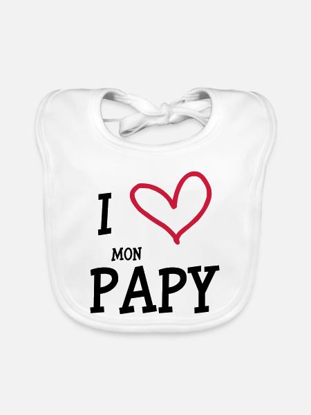 I Love mon Papy - Bavoir bio Bébé - blanc - Devant