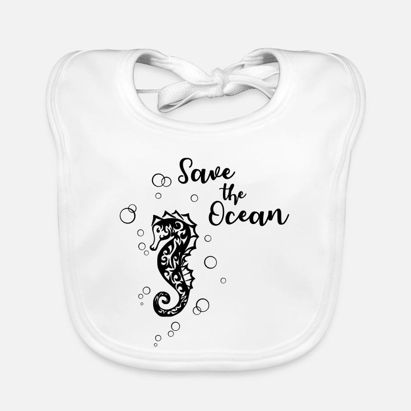Save the Ocean - hippocampe - Bavoir bio Bébé - blanc