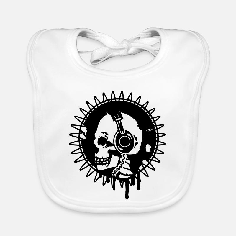 Totenkopf mit Kopfhörer im Profi Baby Bio-Lätzchen