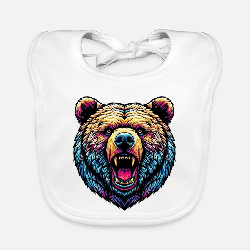 Angry Ferocious Bear - Organic Baby Bibs - white