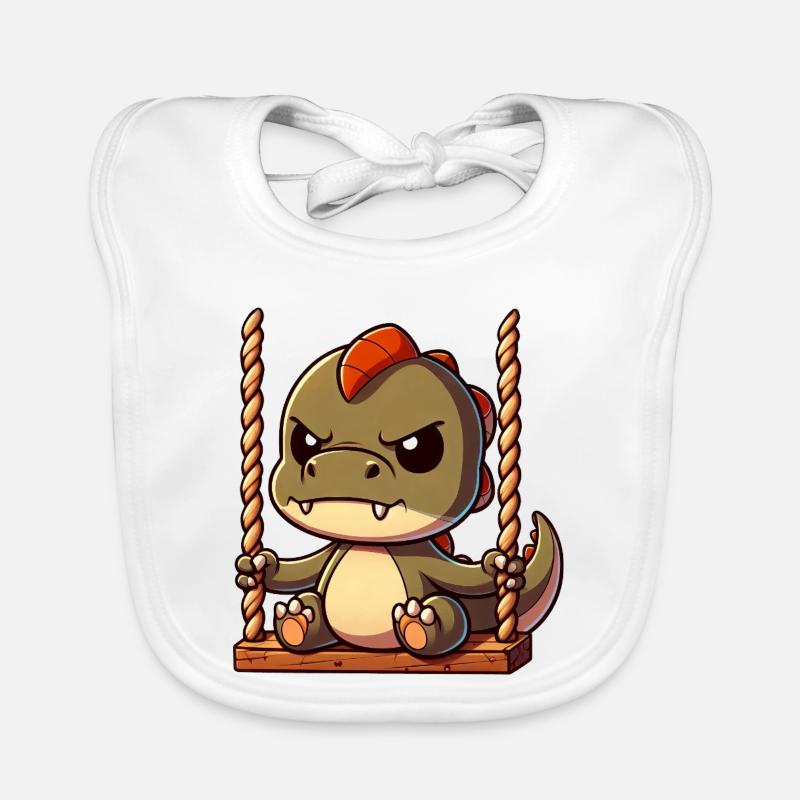 Grumpy T-Rex on swing annoyed offended Organic Baby Bibs