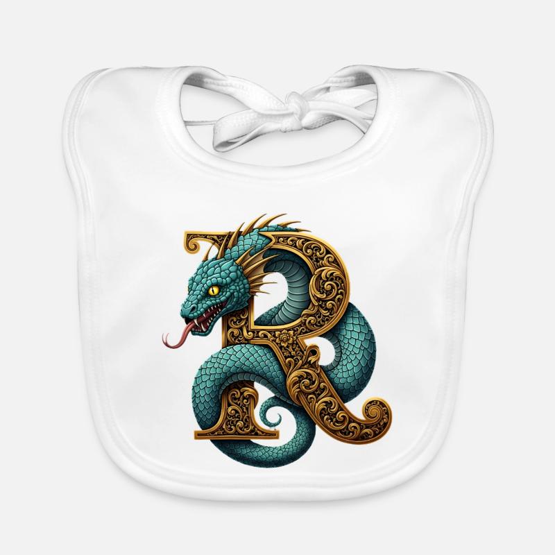 Drache um den Buchstaben R verziert - Baby Bio-Lätzchen - Weiß