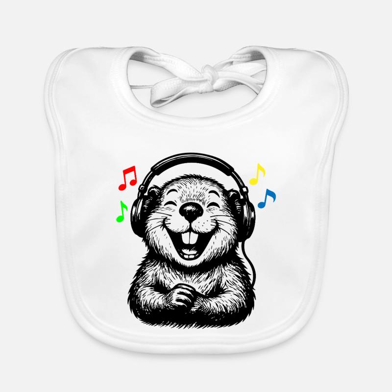 Happy Biber mit Kopfhörern Biber DJ Design Baby Bio-Lätzchen