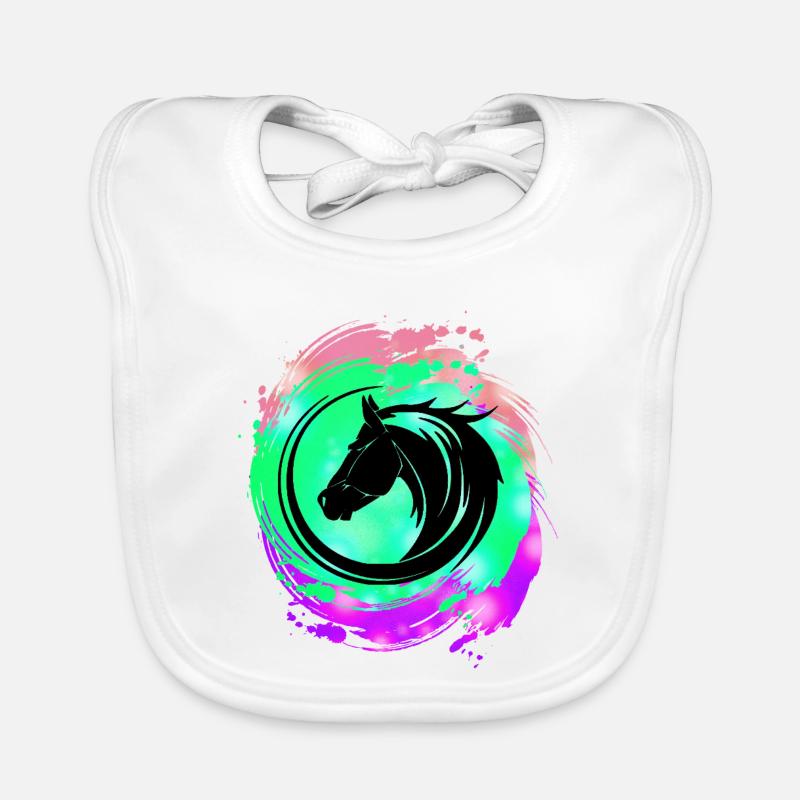 Pferdekopf Neon Kreislauf - Baby Bio-Lätzchen - Weiß