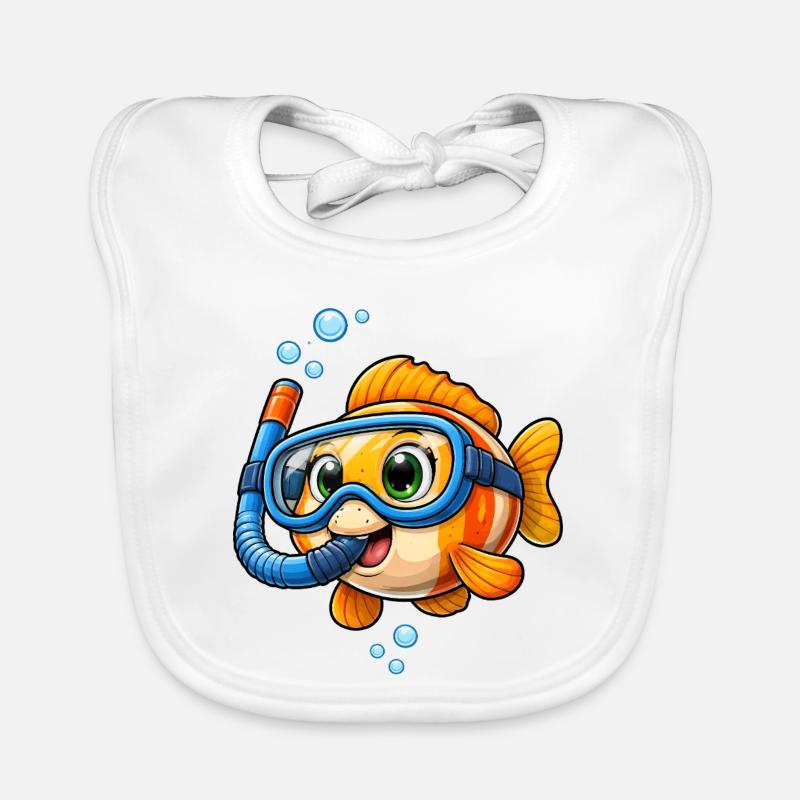 Cute Fish with Snorkel Diving Cartoon Organic Baby Bibs