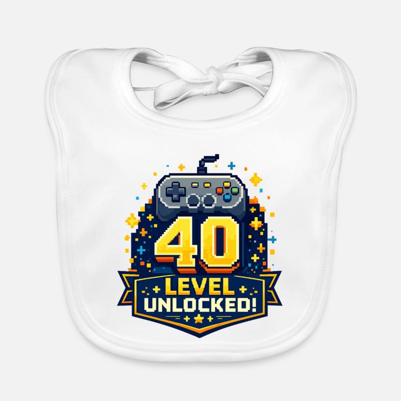 40 Level Unlocked Retro Controller Organic Baby Bibs