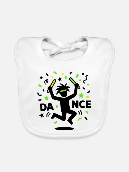 Dancing Stick Figure Rave 90s Techno Party - Organic Baby Bibs - white - Front