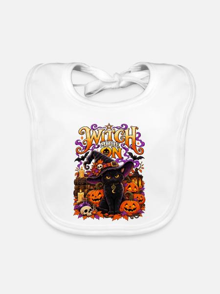 Witch Mode On Halloween Katze Hexenkatze - Baby Bio-Lätzchen - Weiß - Vorne