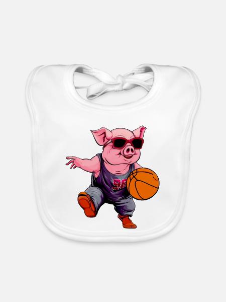 Basketball Schwein - Baby Bio-Lätzchen - Weiß - Vorne
