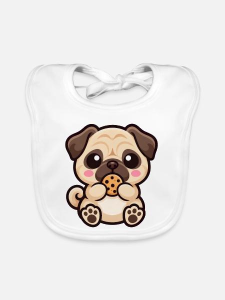 Mops Hund Keks Cartoon Kawaii Süßigkeit - Baby Bio-Lätzchen - Weiß - Vorne
