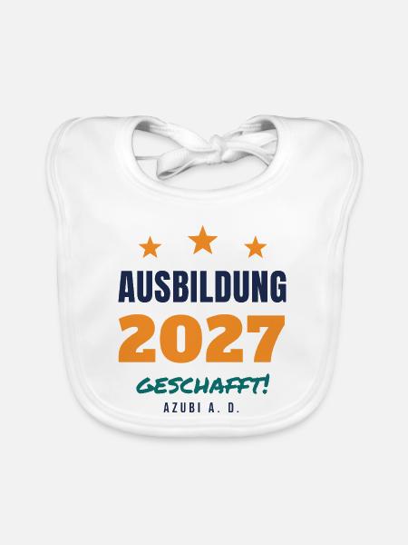Ausbildung 2027 geschafft – Azubi a. D. Geschenk - Baby Bio-Lätzchen - Weiß - Vorne