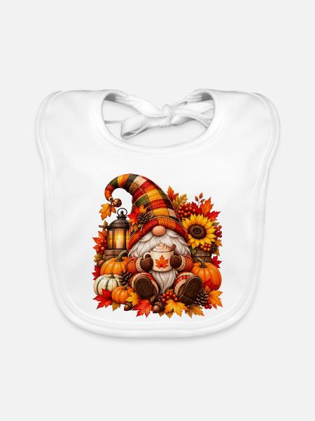 Herbst-Gnom-Cozy Cup-Szene - Baby Bio-Lätzchen - Weiß - Vorne