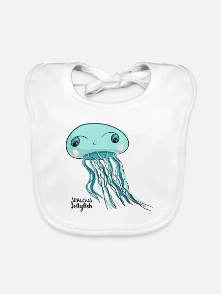 Méduse turquoise jalouse aux joues roses - Bavoir bio Bébé - blanc - Devant
