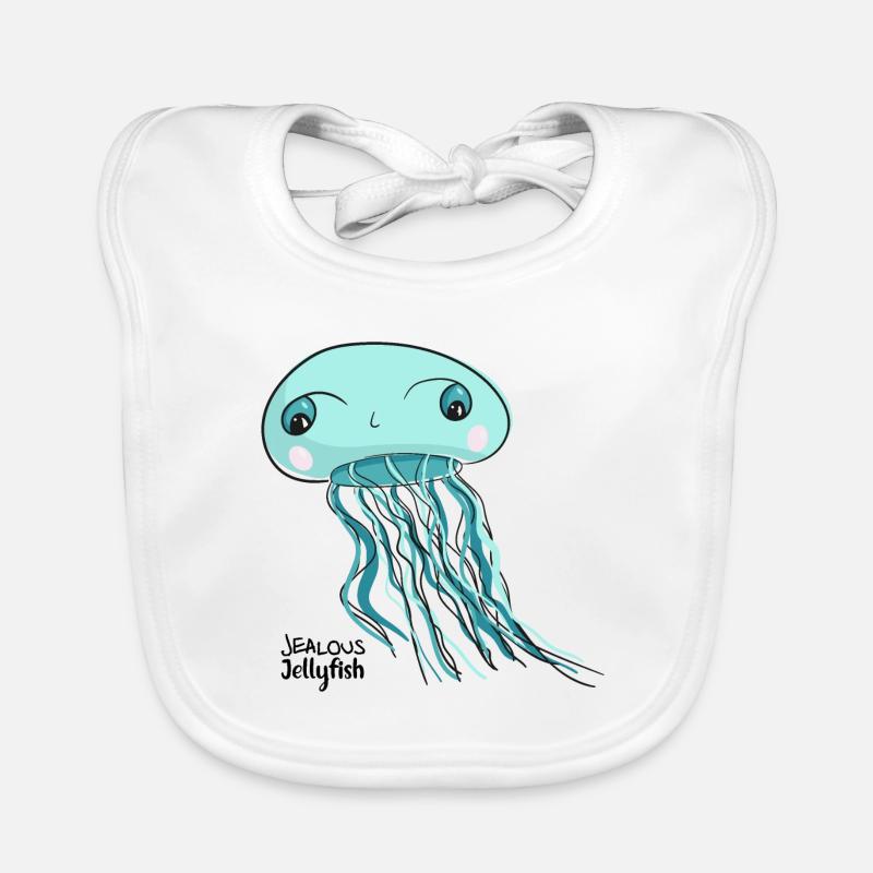 Jealous turquoise jellyfish with pink cheeks Organic Baby Bibs