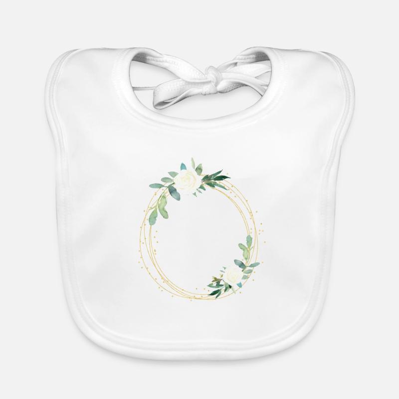 Flowers white green circle - customizable Organic Baby Bibs
