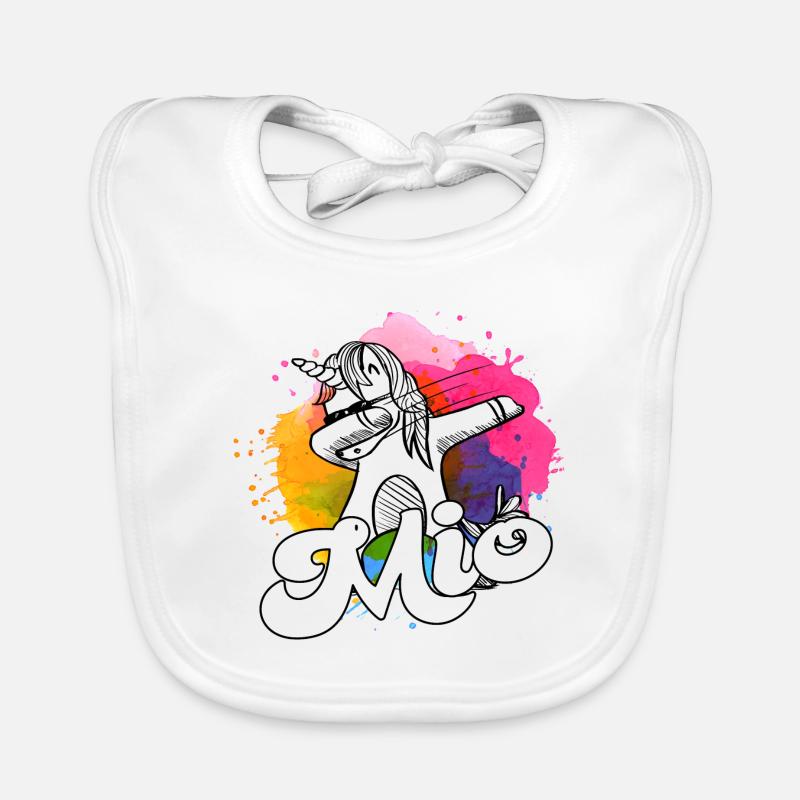 MIO - Beautiful Boy Name with Cool Unicorn Organic Baby Bibs
