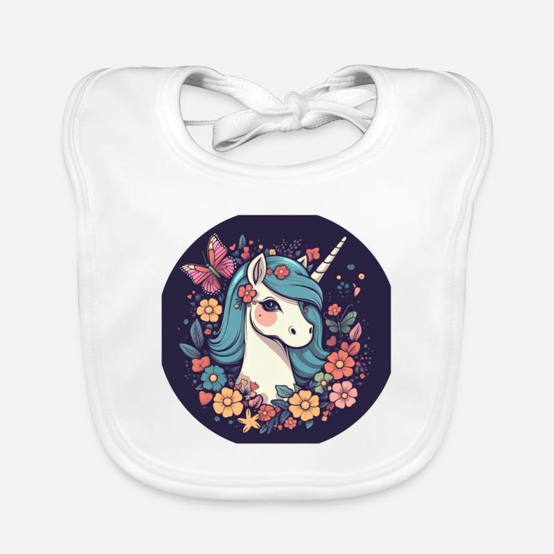 Licorne élégante avec fleurs de papillon Bavoir bio Bébé
