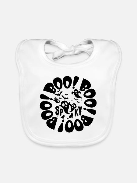 Halloween Little Ghosts And Bats Black Spooky Boo - Organic Baby Bibs - white - Front