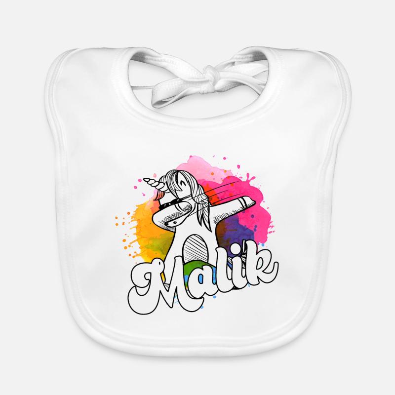 MALIK - Beautiful Boy Name with Cool Unicorn Organic Baby Bibs