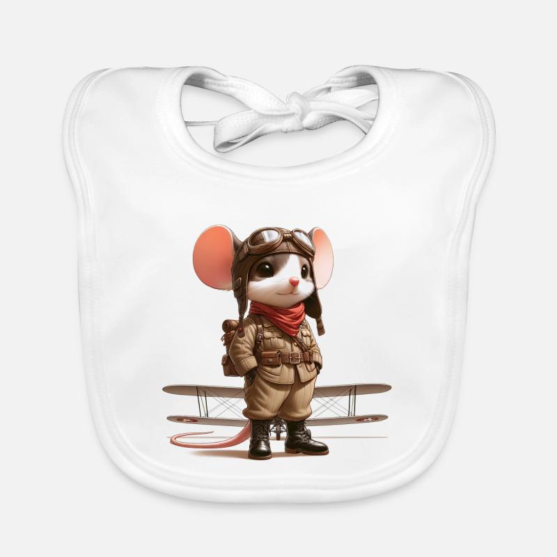 Cute Mouse Pilot - Baby Bio-Lätzchen - Weiß
