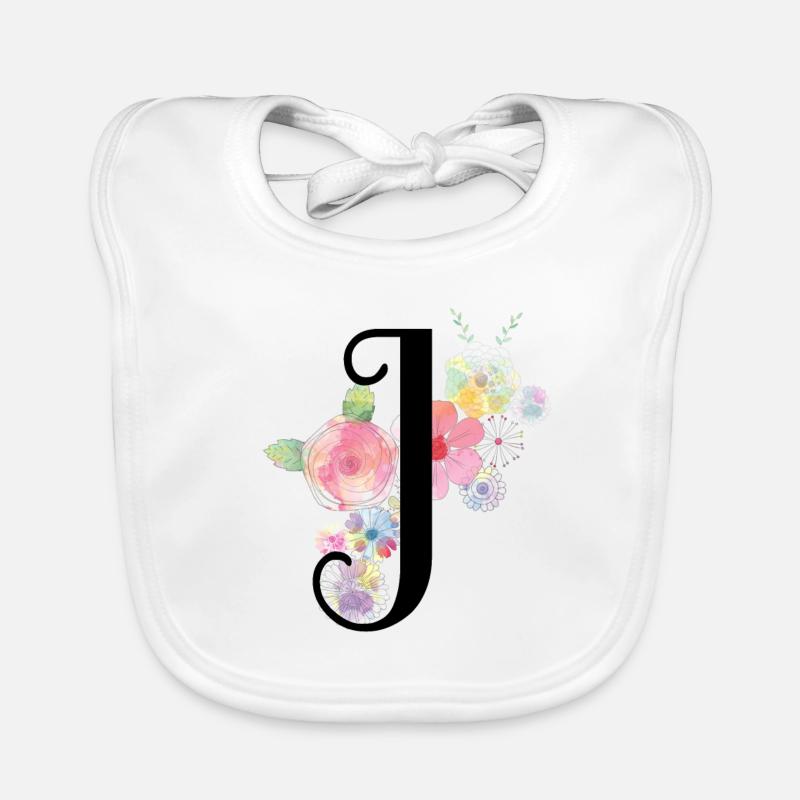 MonogrammBuchstabe J mit Pastellblüten Baby Bio-Lätzchen