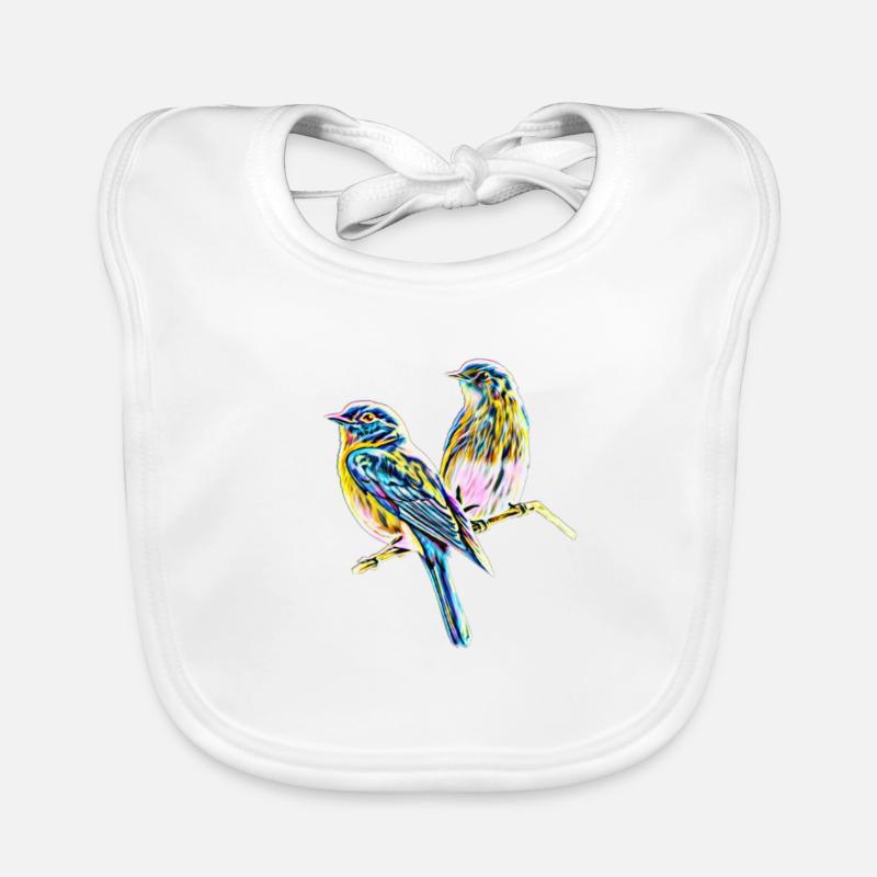 Oiseaux - Bavoir bio Bébé - blanc