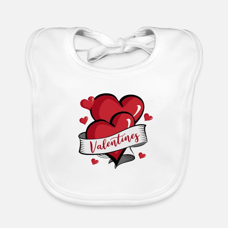 Coeurs de cadeau de couple Saint Valentin - Bavoir bio Bébé - blanc