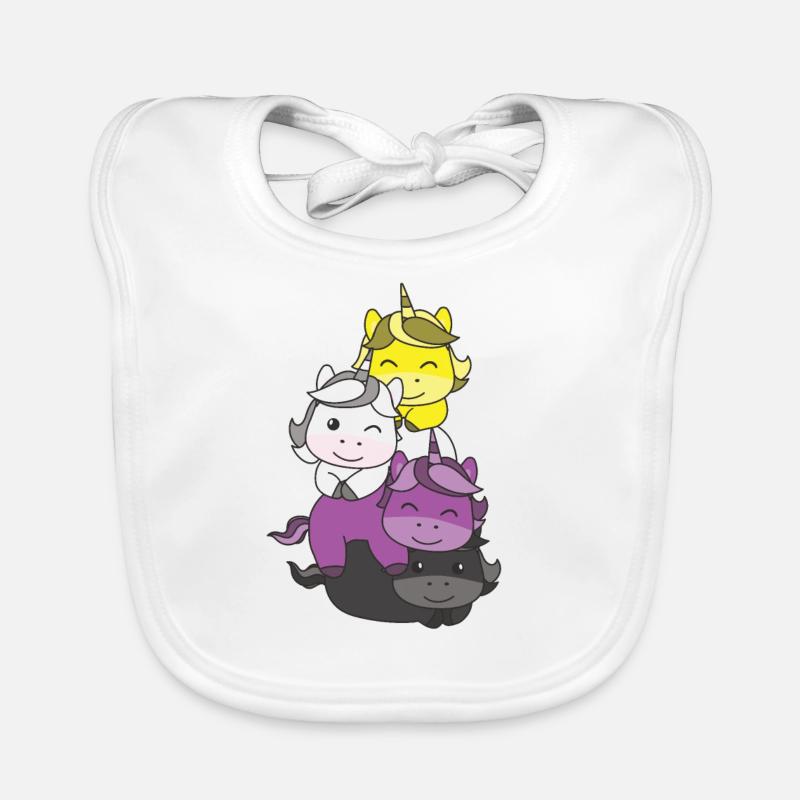 Nonbinary Flag Pride LGBTQ Cute Unicorn Stack - Bavoir bio Bébé - blanc