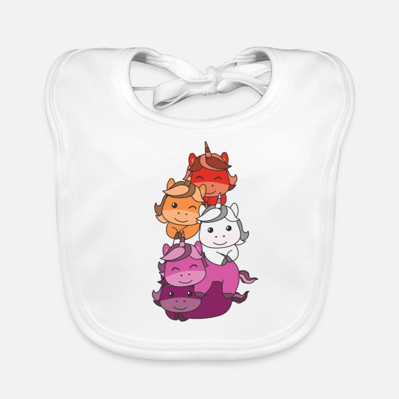 Lesbian Flag Pride LGBTQ Cute Unicorn Stack Bavoir bio Bébé