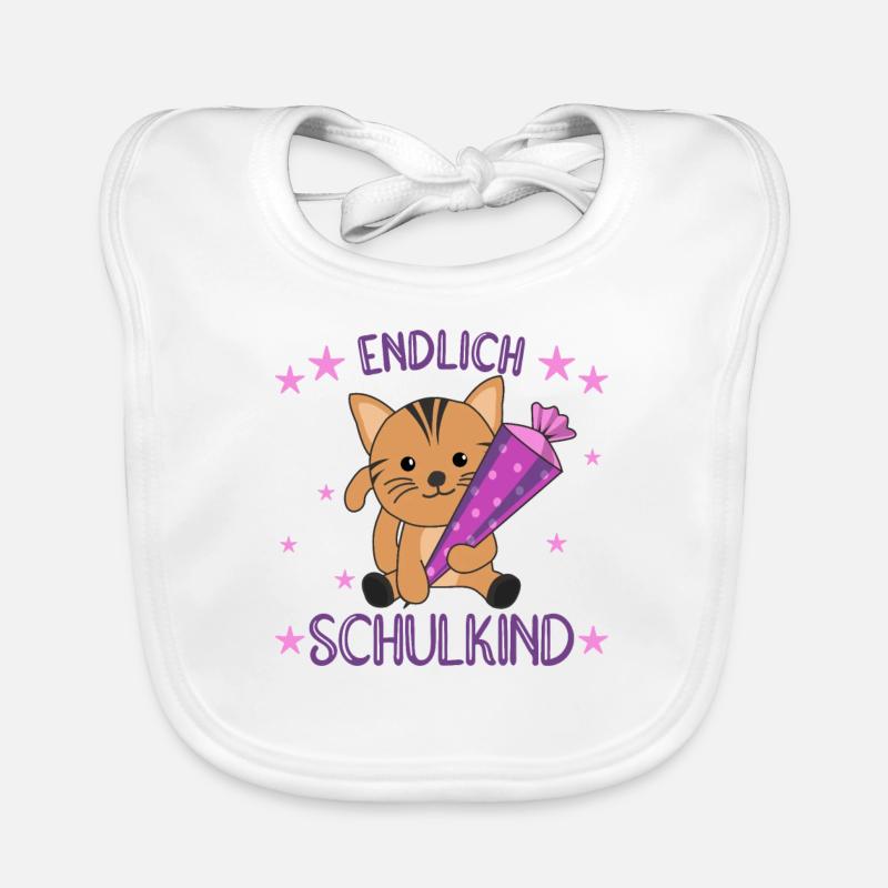 endlich Schulkind Einschulung Schule Katze Baby Bio-Lätzchen