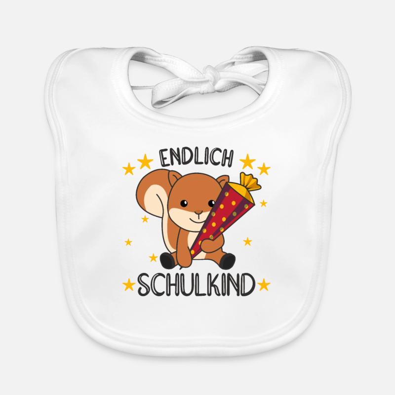 endlich Schulkind Einschulung Schule Eichhörnchen Baby Bio-Lätzchen