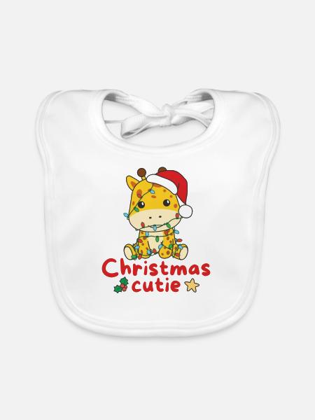 Giraffe Weihnachten Giraffen Christmas Cutie - Baby Bio-Lätzchen - Weiß