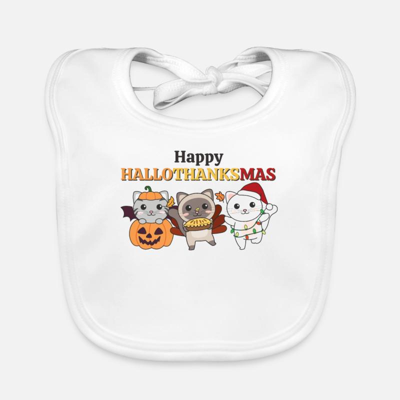 Joyeux Hallothanksmas Chat de Noël Chats Bavoir bio Bébé