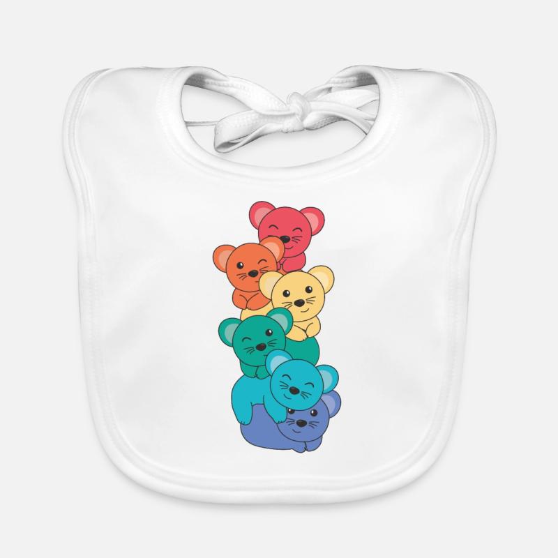 Rainbow Flag Pride LGBTQ Cute Mouse Stack Organic Baby Bibs