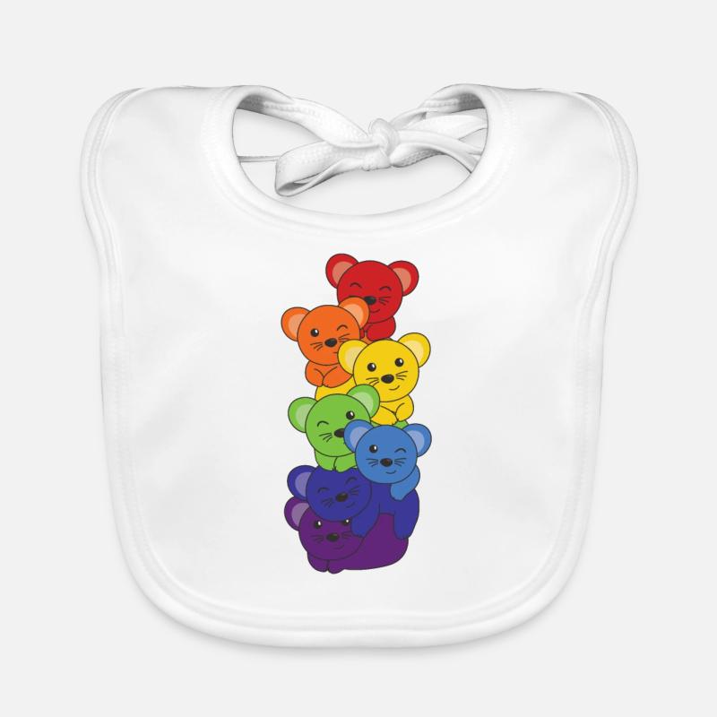 Rainbow Flag Pride LGBTQ Cute Mouse Stack Organic Baby Bibs