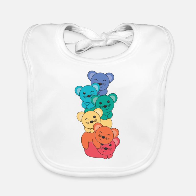 Rainbow Flag Pride LGBTQ Cute Mouse Stack Organic Baby Bibs