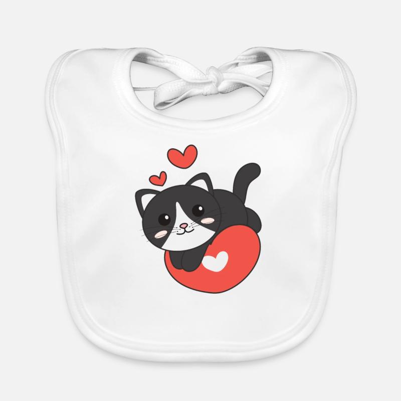 Saint-Valentin Chat Animaux Mignons Coeurs Bavoir bio Bébé