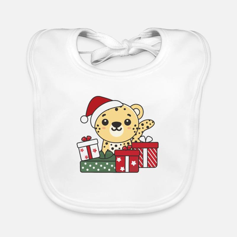 Léopard Cadeau de Noël Animaux d’hiver Léopard Bavoir bio Bébé