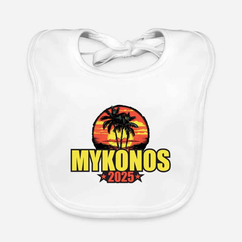 Mykonos 2025 Urlaub Palmen Bunt Baby Bio-Lätzchen