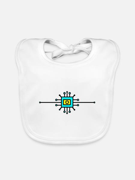 Computer Chip Digital Sensor - Baby Bio-Lätzchen - Weiß - Vorne