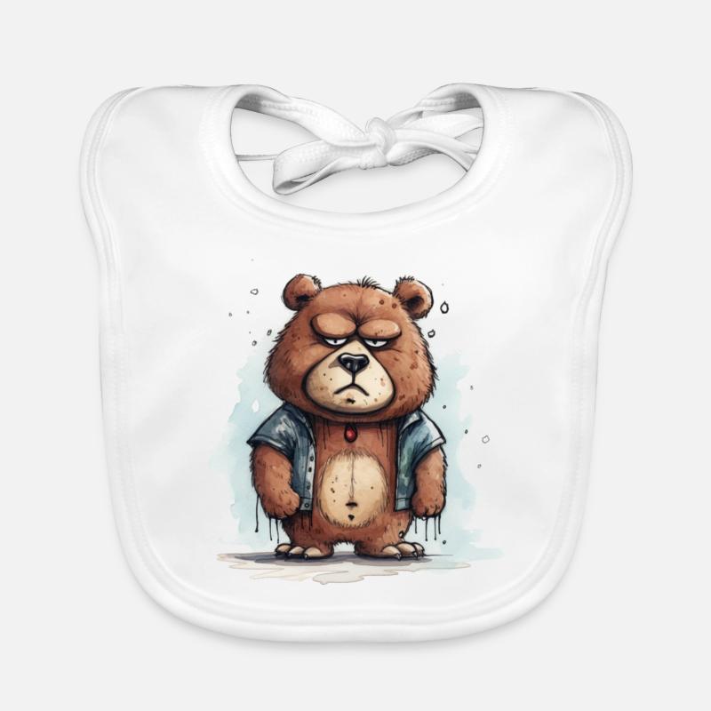 Teddy grincheux - Bavoir bio Bébé - blanc
