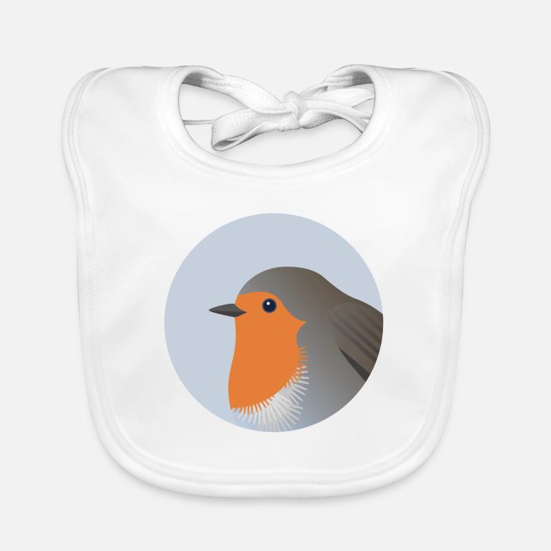 Robin oiseau Portrait impression/Illustration - Bavoir bio Bébé - blanc