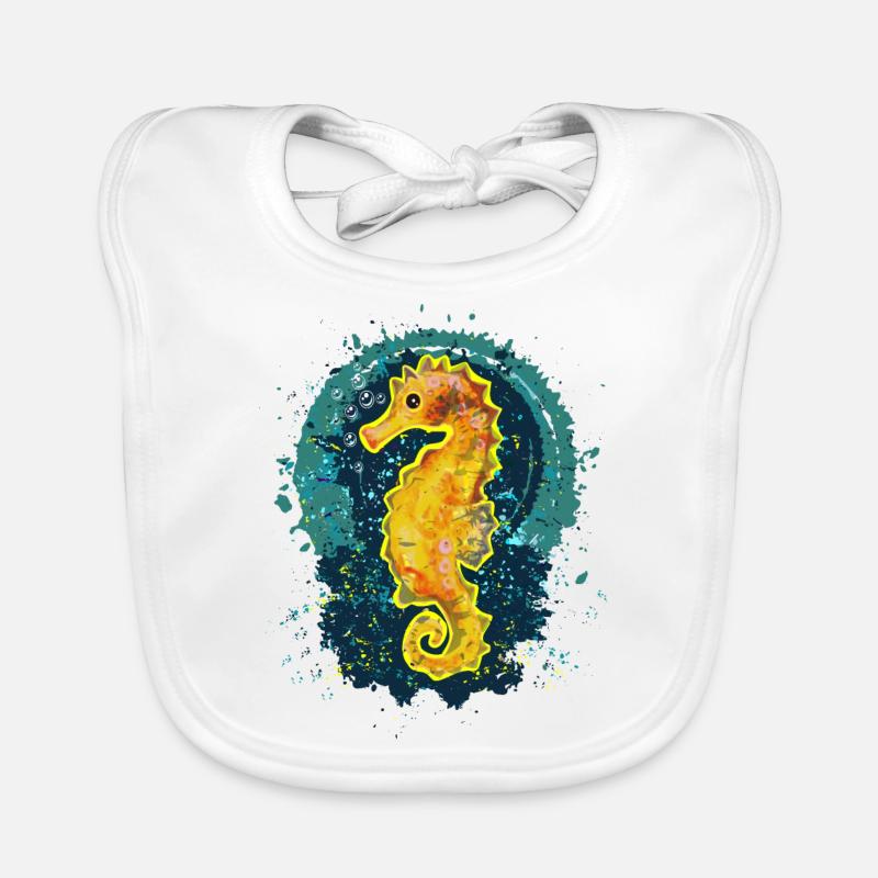 Hippocampe heureux - Bavoir bio Bébé - blanc