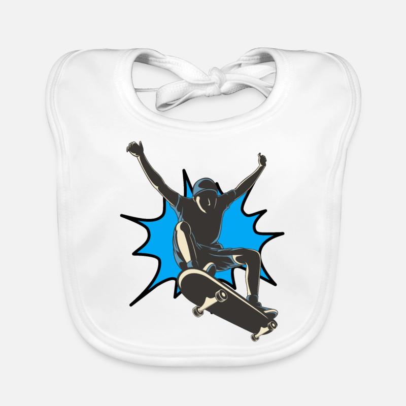 Skateboard blue explosion - Organic Baby Bibs - white
