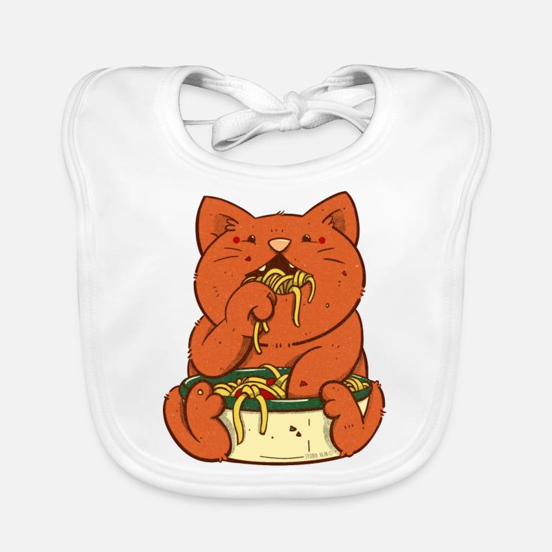 Red cat eats spaghetti Organic Baby Bibs