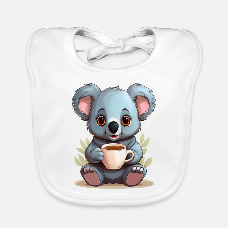 Koala avec une tasse de café, de thé ou de cacao Bavoir bio Bébé