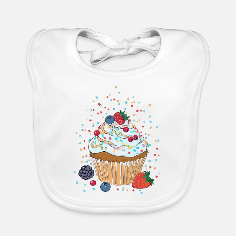 Cupcake oder Muffin mit Creme, Beeren und Streusel Baby Bio-Lätzchen
