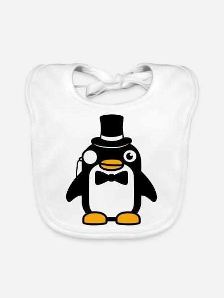 Pingouin Gentleman Sir M. Monocle Haut de Forme - Bavoir bio Bébé - blanc - Devant