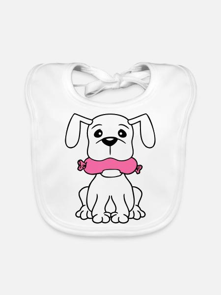 Chien Saucisse Bouche Faim Nourriture Mange Saucisses Sucré - Bavoir bio Bébé - blanc - Devant